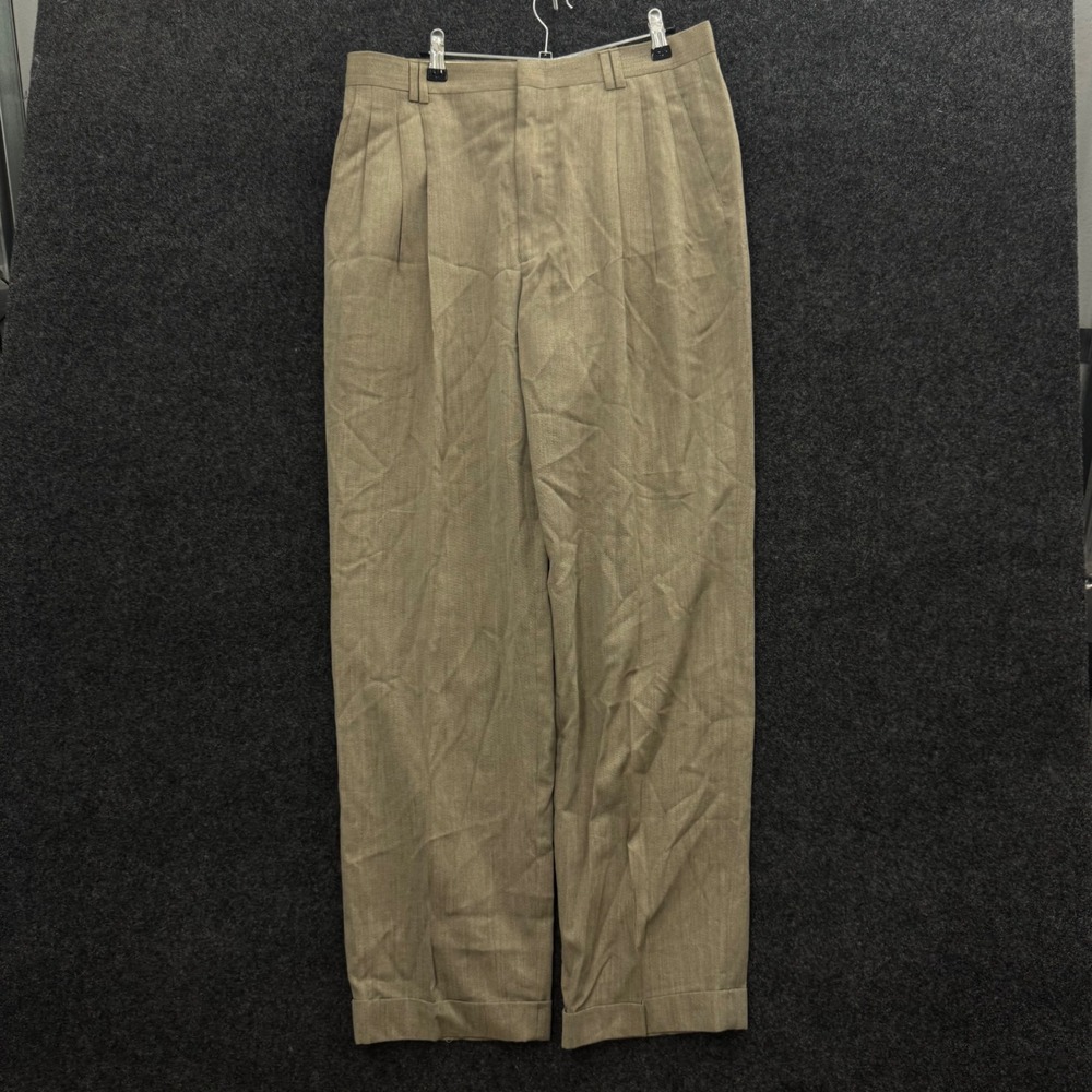 Vintage 90s Haggar Mens Pleated Cuffed Dress Pants Tan Khaki 34x32 Deadstock